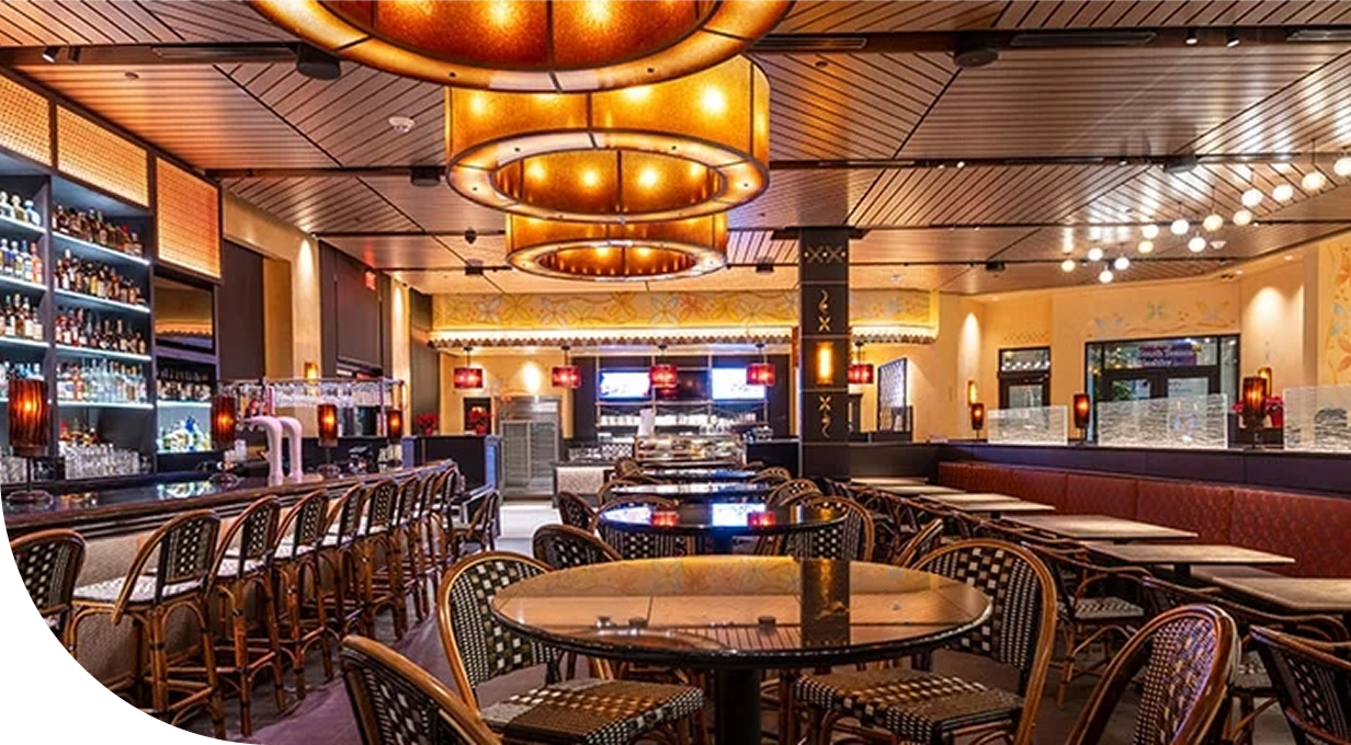 Large restaurant with well designed seating arrangements