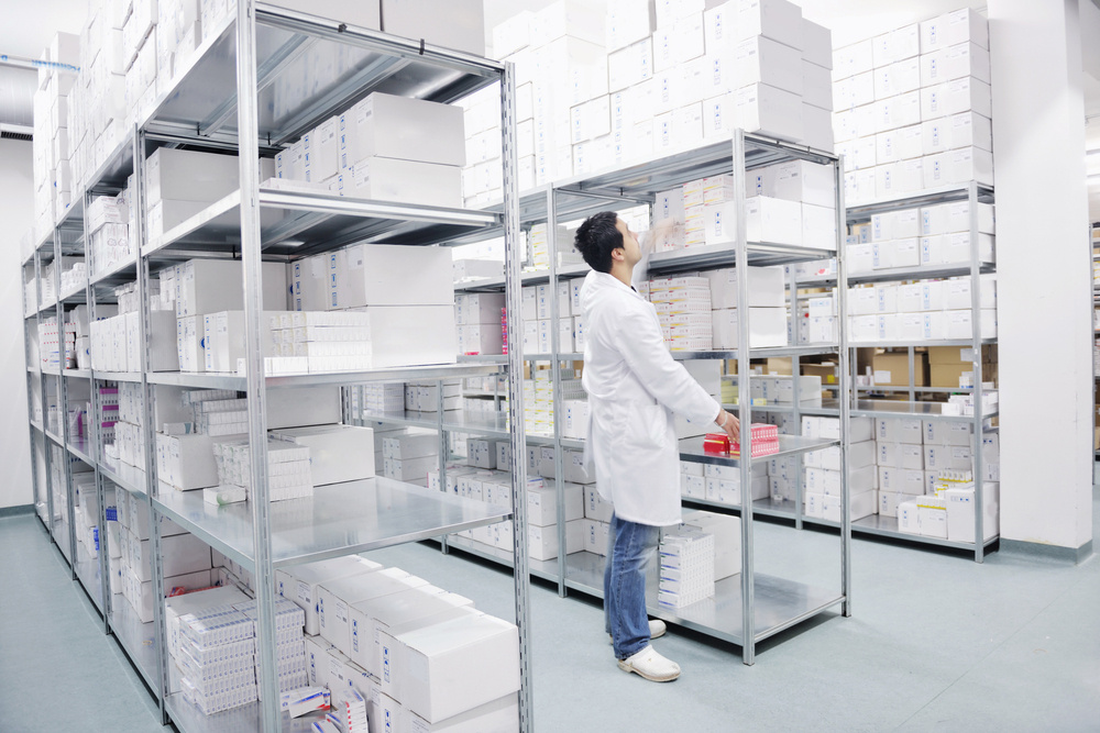 medical factory  supplies storage indoor with workers people